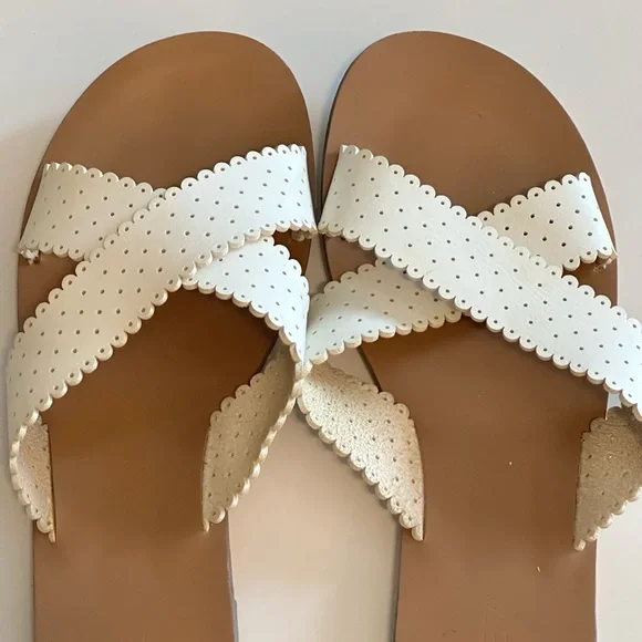 J. Crew White Leather Cross Strap Slide Sandals - Picture 2 of 8